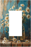 Delicate White Daisy Jars Retro Wood Background Decorative Outlet Covers 1 Gang Single Rocker Light Switch Cover Plate Wall Plates GFCI Faceplate for Farmhouse Home Decor