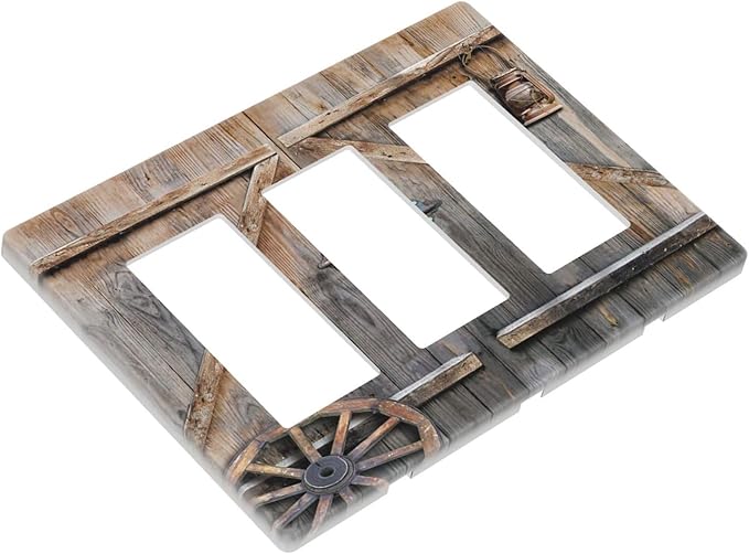 Wood Garage Barn Door Cabin 3 Gang Triple Rocker/Decorator Light Switch Wall Plate Cover Decorative Gfci Electrical Faceplate Switchplate Room Decorate