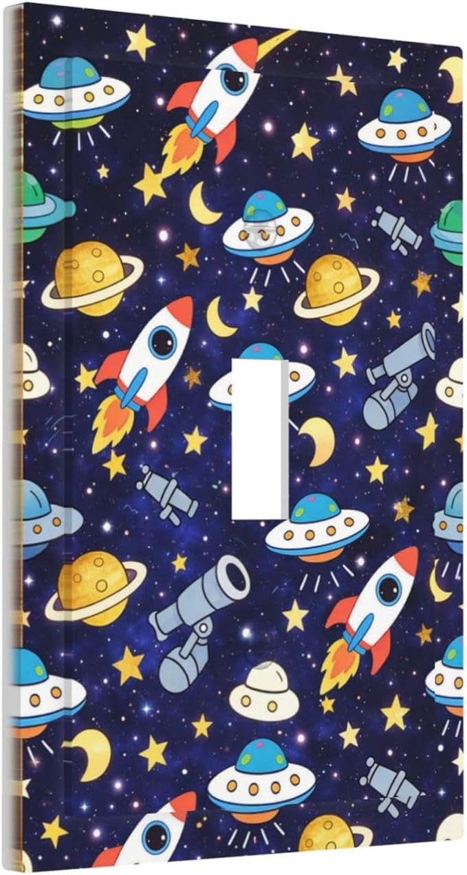 Decorative Light Switch Cover Plate Space-themed Rocket Spaceship 1 Gang Single Toggle Wall Plates for Electrical Outlet Covers Switch Plate Covers Faceplate for Children's Room Decor
