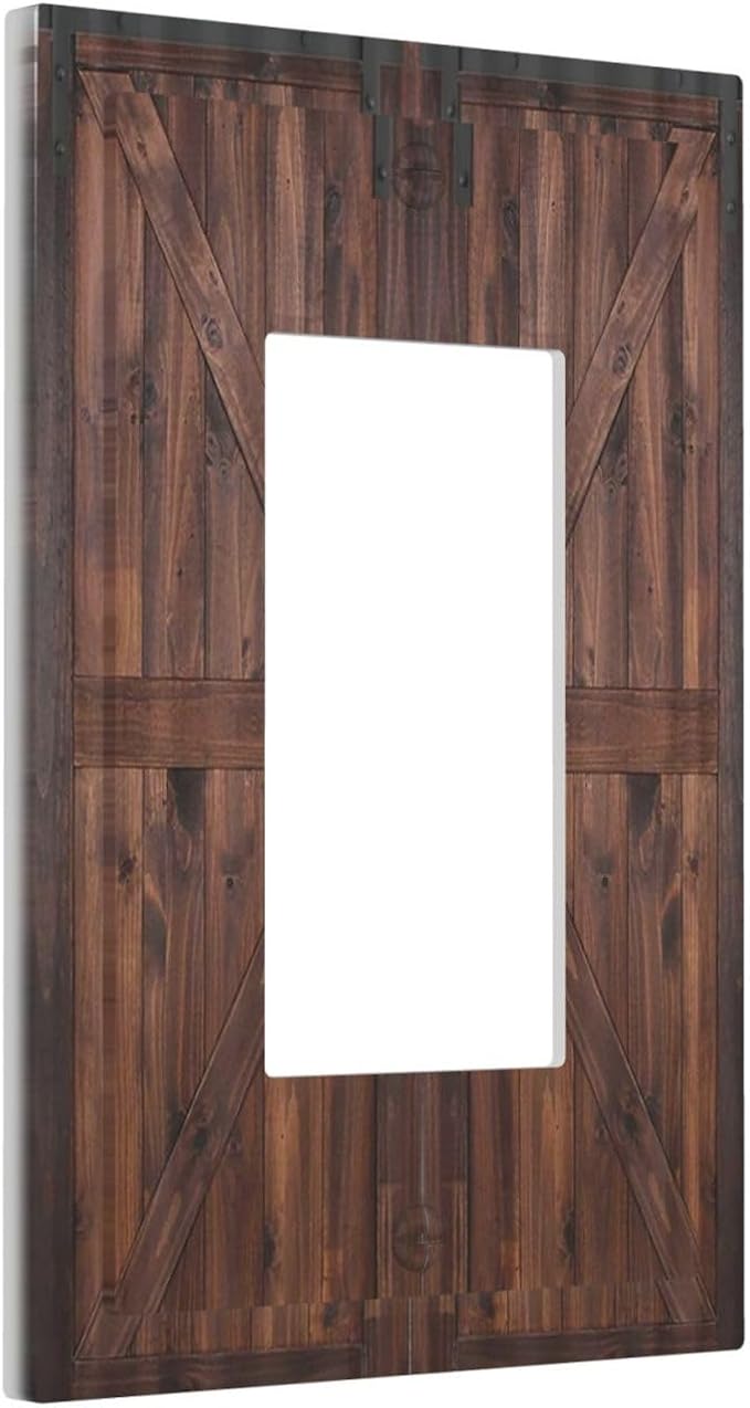 Outlet Covers Rustic Brown Barn Door Retro Wood Plank 1 Gang Wall Plate Single Rocker Light Switch Cover Country Decorative GFCI Receptacle Cover Electrical Switchplate for Home Decor