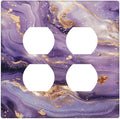 Abstract Purple Gold Marble Texure Luxurious Outlet Covers 2 Gang Double Duplex Decorative Light Switch Covers Electrical Wallplates Socket Faceplate for Bathroom Living Room Decor