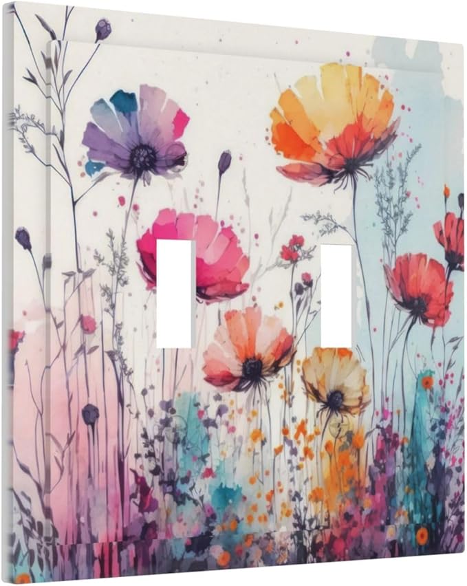 Light Switch Cover Plate Abstract Floral watercolor flowers 2 Gang Wall Plate Double Toggle Switch Covers Wildflower Decorative Outlet Covers Electrical Switchplate for Bathroom Home Decor