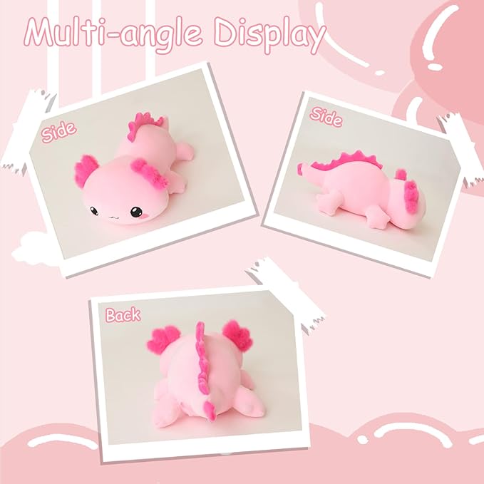 SQEQE Weighted Axolotl Plush, Weighted Axolotl Stuffed Animal, Cute Plushies Soft Pink Pillow Toy Gift for Kids Adults 9.8 Inch, 0.8 lbs