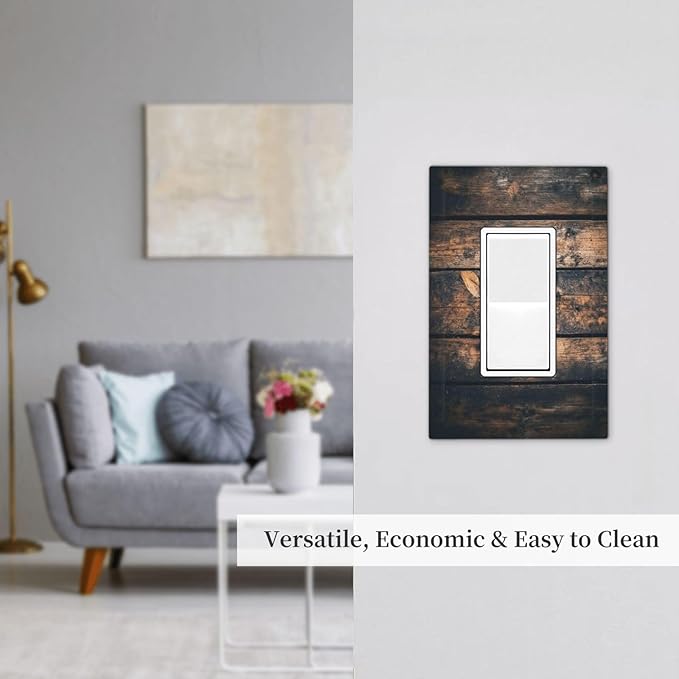 Decorative Outlet Covers Brown Vintage Wooden Board Rustic Wood 1 Gang Single Rocker Light Switch Cover Plate Wall Plates Gfci Faceplate For Farmhouse Cabin Decor