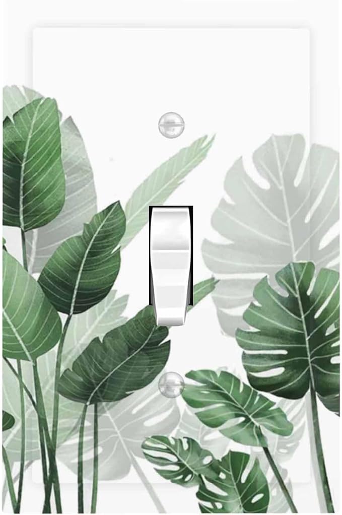 Decorative Light Switch Cover Boho Tropical Plant Natural Palm Leaf 1 Gang Single Toggle Device Electrical Faceplate Switchplates Decorator Outlet Wall Plate For Bed Room Living Room Decor