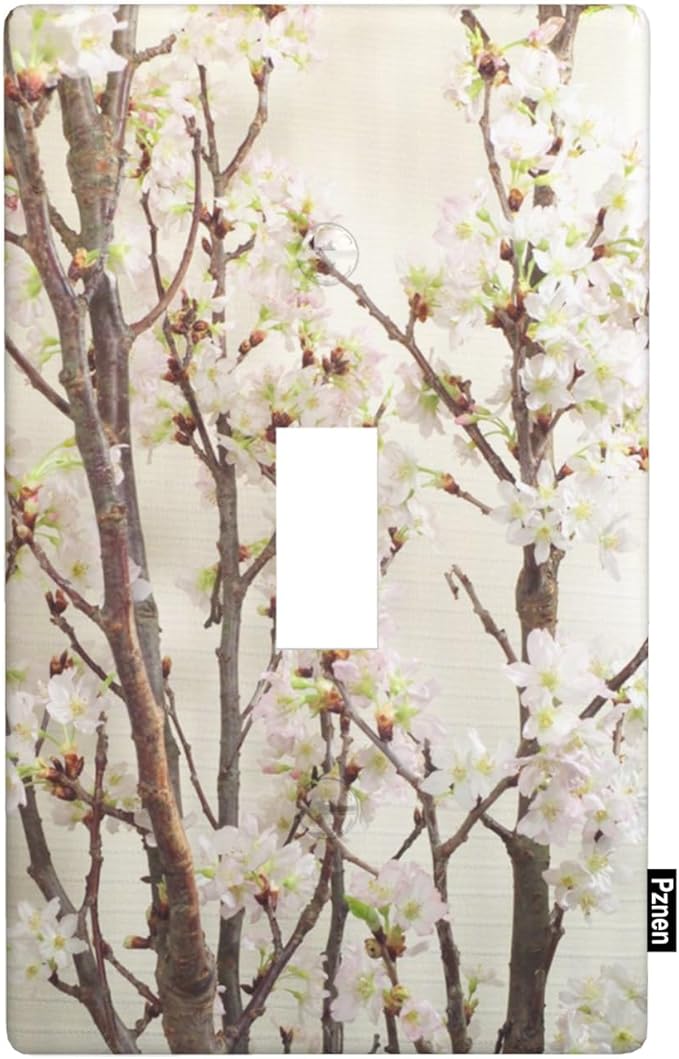 Cherry Blossom Tree Light Switch Cover Plate Cherry Blossom Flowers Pink Single Toggle Wall Plate 1 Gang Switchplate Home Decor for Living Room Kitchen 4.5"x 2.76"