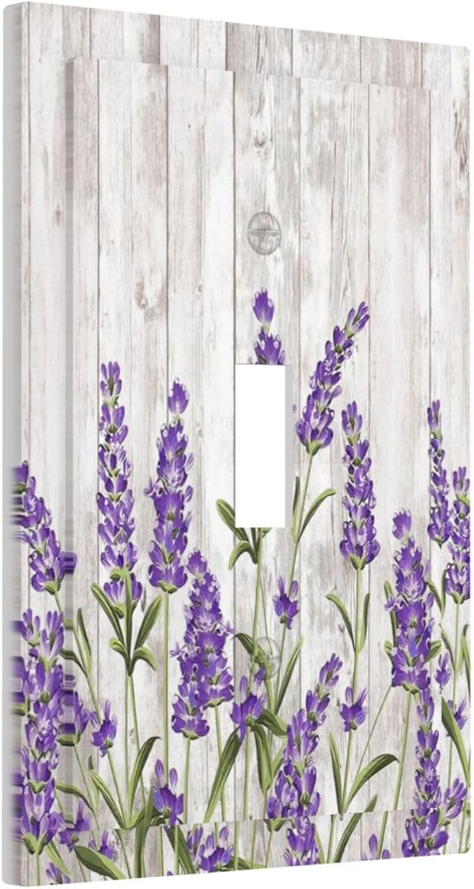 Purple Lavender Rustic Wooden Flowers Floral Plant Decorative Light Switch Cover 1 Gang Single Toggle Device Electrical Faceplate Switchplates Decorator Outlet Wall Plate for Farmhouse Living Room
