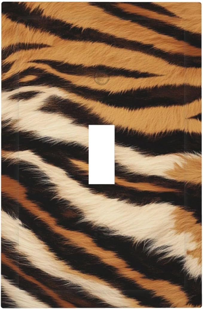 Tiger Texture Wild Animal Skin Pattern Print Decorative Light Switch Cover 1 Gang Single Toggle Device Electrical Faceplate Switchplates Decorator Outlet Wall Plate for Kids Room Office Decor