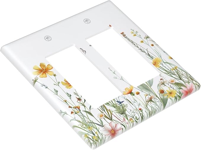Decorative Outlet Covers Rustic Colorful Floral Butterfly Watercolor Flowers 2 Gang Double Rocker Light Switch Cover Decorative Switch plates Electrical Wallplates GFCI Receptacle for Bathroom Bedroom