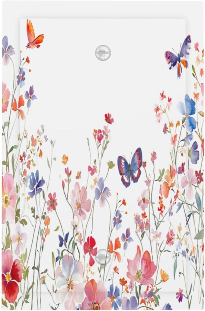 Colorful Flower Watercolor Floral Butterfly Bird Light Switch Cover Plate 1 Gang No Device Blank Electrical Wall Plates Faceplate Decorative Switch Plate Covers for Bedroom Living Room Decor