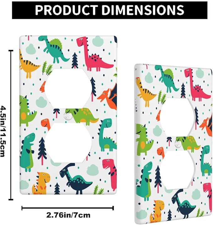 Cartoon Dinosaurs Wall Plate Dinosaur Triceratops Stegosaurus Monoclonius Animal Print Outlet Covers 1-Gang Standard Size Duplex Receptacle Plug Cover 4.5" x 2.76"