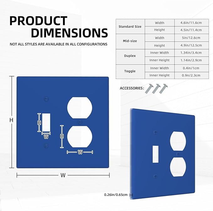 Blue 2 Gang Single Toggle/Duplex Combo Outlet Light Switch Cover, Combo 1-Toggle 1-Dimmer Decorator Wall Plate Electrical Faceplate