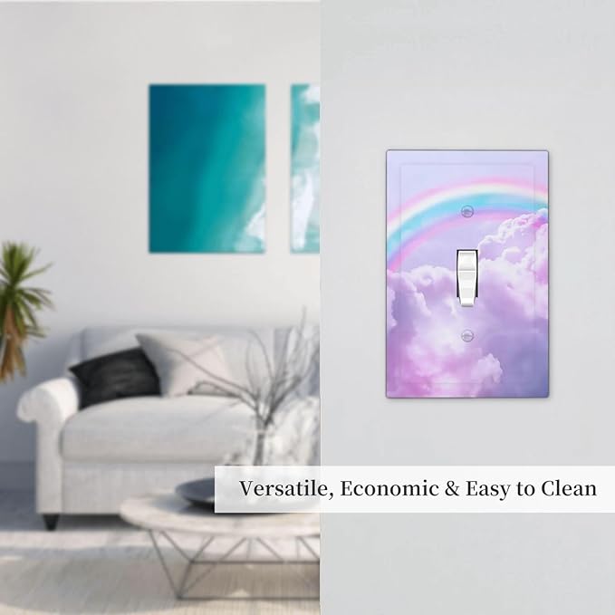 Rainbow in the Clouds Single Toggle Wall Plates Pink Art Panel 1 Gang Light Switch Cover Purple Cloud Switchplate Covers Decorative Cute Dimmer for Bedroom Kidroom Nursery Decor