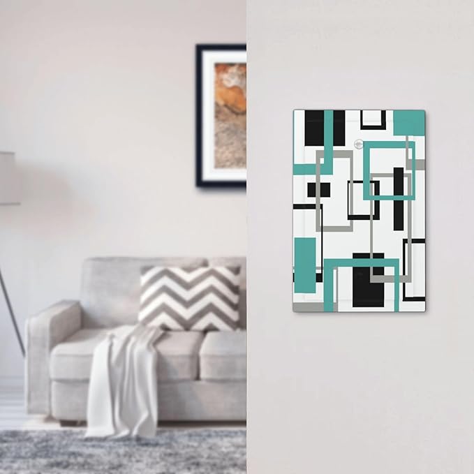 Geometric Turquoise Black Gray Modern Abstract Boho Light Switch Cover Plate 1 Gang No Device Blank Electrical Wall Plates Faceplate Decorative Switch Plate Covers for Office Nursery Decor