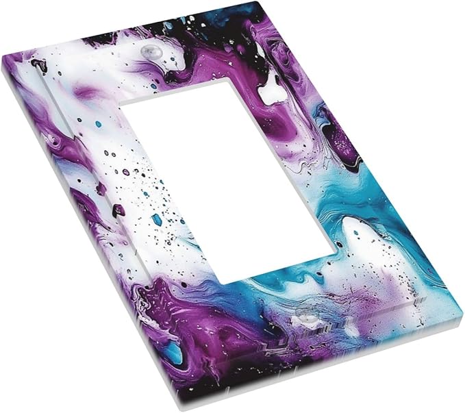 Decorative Outlet Covers Purple Blue Swirl Marble Tiles 1 Gang Single Rocker Light Switch Cover Plate Wall Plates Gfci Faceplate For Bed Room Living Room Decor