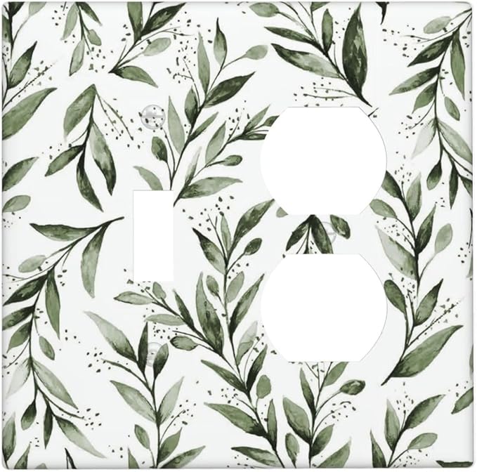 Green Leaf Olive Leaf Sage Floral Wallplates 1 Toggle 1 Duplex Switch Plate Electrical GFCI Faceplate Decorative Light Switch Covers for Bedroom Living Room Decor
