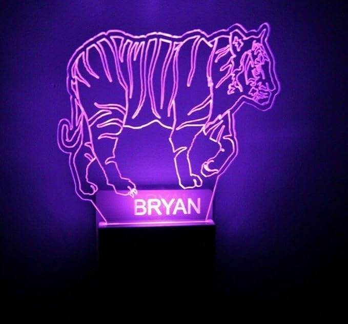 MIRROR MANIA Night Light Multi Color Personalized LED Plug-in, Ultra-Slim Touch Night Light Smart Dusk to Dawn Sensor, Kids Children's Bedroom Kitchen Bathroom Hallway Play Room Variations (Tiger)