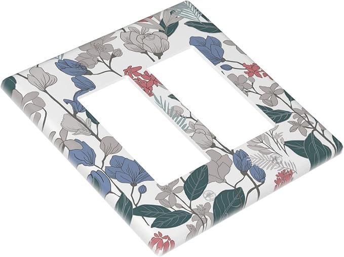 Decorative Outlet Covers Boho Green Leaf Floral Combination 2 Gang Wall Plate Double Rocker Decora Light Switch Cover Plate Jumbo Dual Electrical GFCI Switch Plate Cover for Kitchen Decor