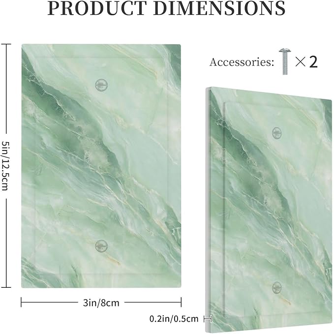 Light Switch Cover Green Marble Luxury Abstract Wall Plate Cover 1 Gang Blank No Device Decorative Outlet Covers Electrical Switchplate for Bathroom Bedroom Decor