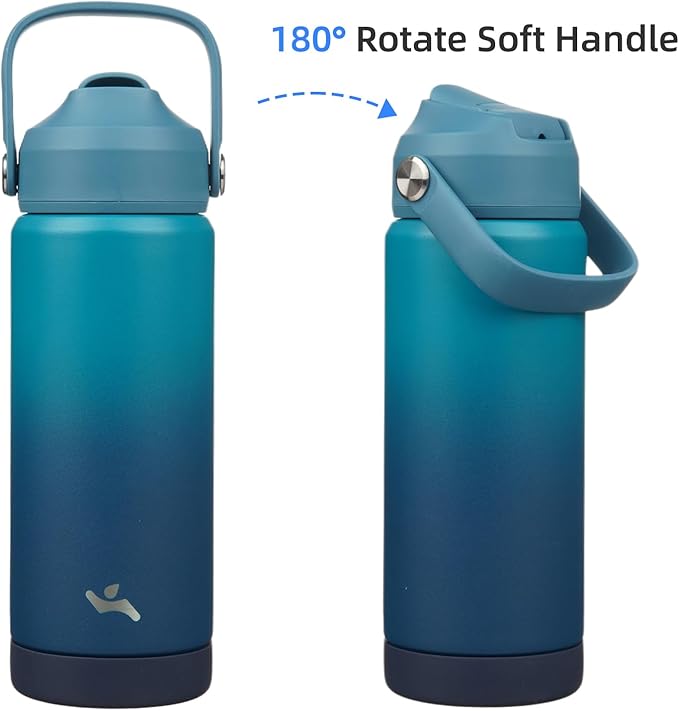 Konokyo Insulated Water Bottle with Straw Lid,18 oz Stainless Steel Vacuum Metal Bottle with Silicone Handle,Vast