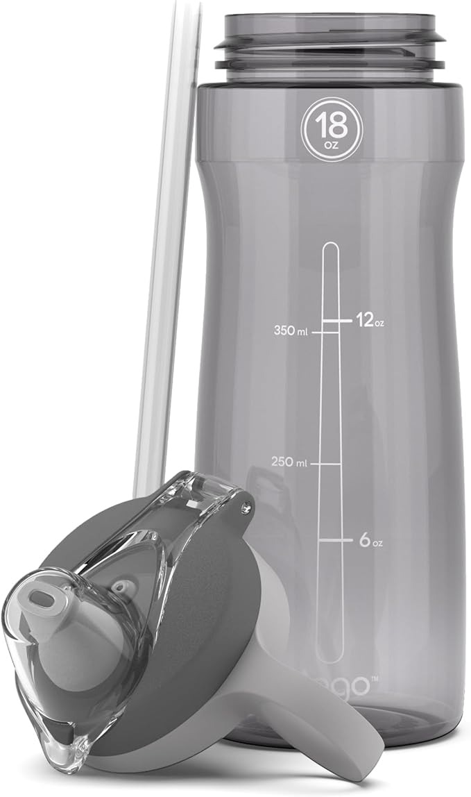 Pogo 18oz Plastic Water Bottle with Straw Lid with Carry Handle, Reusable, BPA Free, Dishwasher Safe, Perfect for Travel, School, Outdoors, and Gym