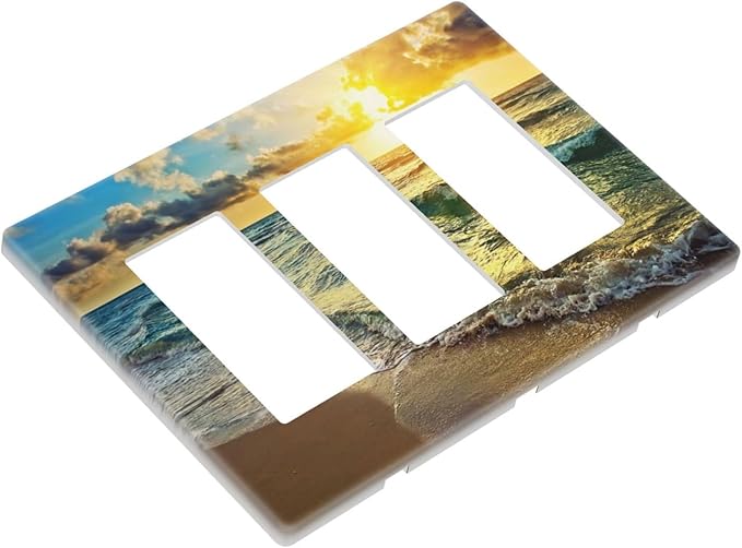 Sea Ocean Beach Sun Wave Sunrise 3 Gang Triple Rocker/Decora Light Switch Wall Plate Cover Decorative Electrical Faceplate Switchplate for Bathroom Living Room Decor