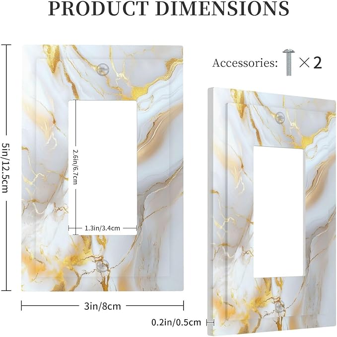Decorative Light Switch Cover Plate Abstract Gold Marble Design with White & Gold 1 Gang Rocker Outlet Covers Single Decora Gfci Device Wall Plate for Modern Luxurious Decor