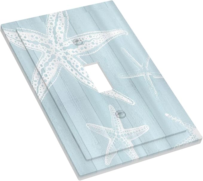 Outlet Covers Blue Wooden Plank Starfish Ocean Vintage 1 Gang Duplex Light Switch Cover Plate Decorative Wall Plates Electrical Switchplate Receptacle for Bathroom Bedroom Decor（2 Pack）