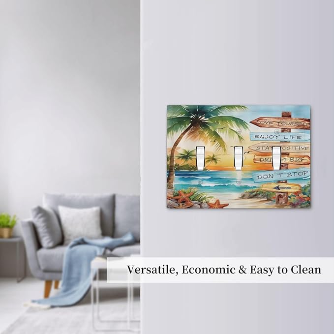 Tropical Beach Palm Tree Summer Coastal Ocean Sunset Decorative Switch Plates 3 Gang Wall Plate Triple Toggle Light Switch Cover Faceplate Electrical Wall Panels for Bedroom Living Room Decor