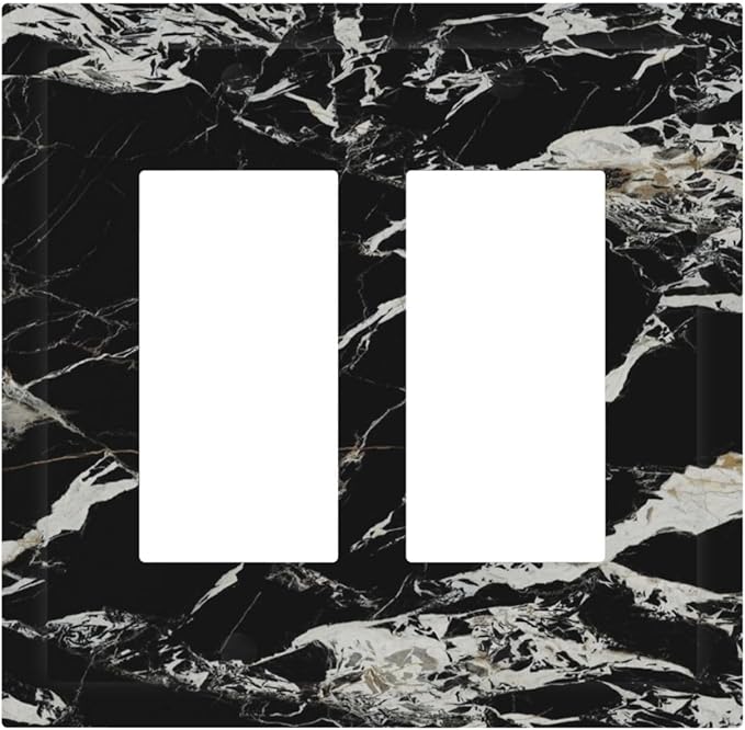 Black Marble Patterns Low Key Luxurious Decorative Outlet Covers 2 Gang Double GFCI Rocker Electrical Wall Panels Light Switch Cover Plate for Bathroom Kitchen Decor
