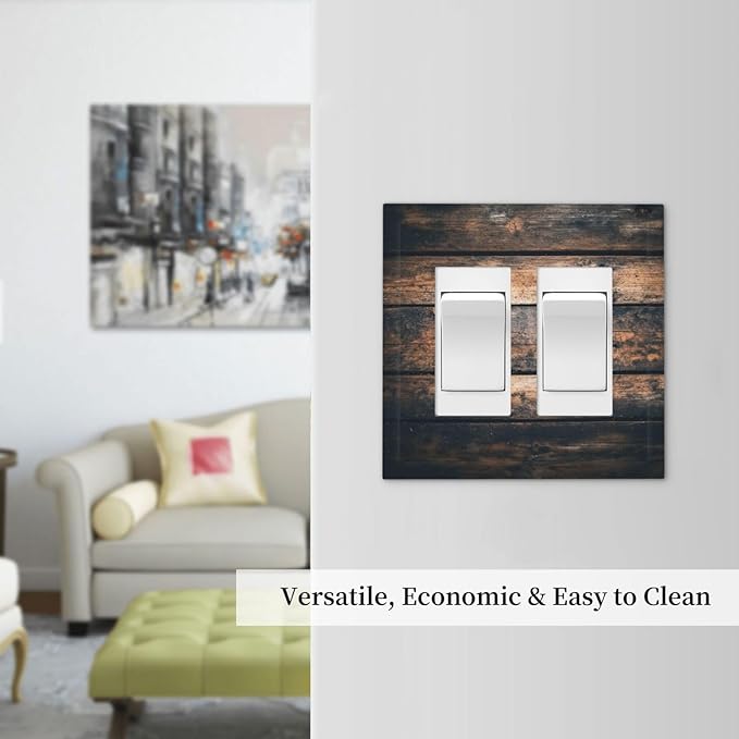 Decorative Outlet Covers Brown Vintage Wooden Board Rustic Wood 2 Gang Double Gfci Rocker Electrical Wall Panels Light Switch Cover Plate For Farmhouse Cabin Decor
