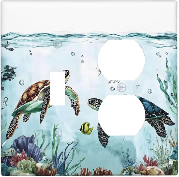 Sea Turtles Sea Coral Seaweed Ocean Jellyfish Wallplates 1 Toggle 1 Duplex Switch Plate Electrical GFCI Faceplate Decorative Light Switch Covers for Kids Room Bathroom Decor