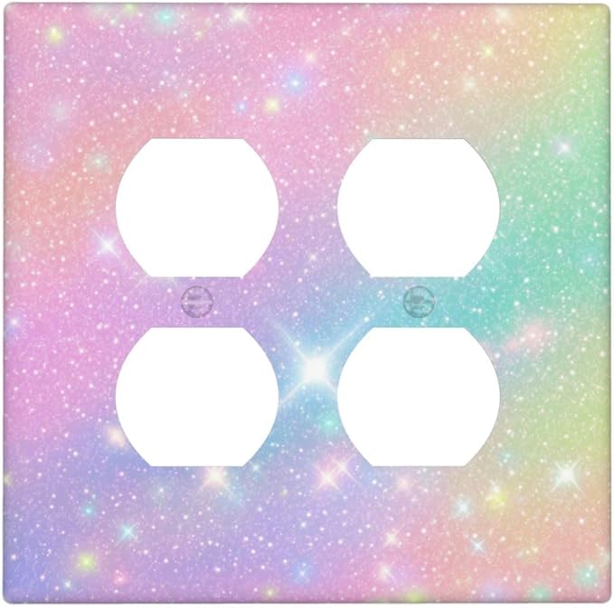 Decorative Light Switch Cover Plate Rainbow Shiny Gradient Colors 2 Gang Socket Covers Double Duplex Wallplates Switch Plates and Outlet Covers for Kids Room Nursery Decor