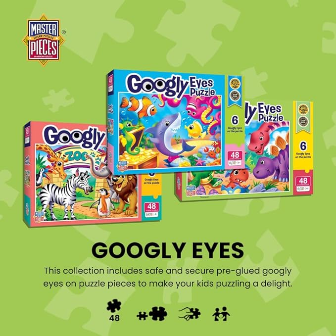 MasterPieces – 48 Piece Jigsaw Puzzle for Kids 4+ Years, Dinosaurs with Googly Eyes, Educational and Fun Game, Gift Idea for Children, 19" x 14