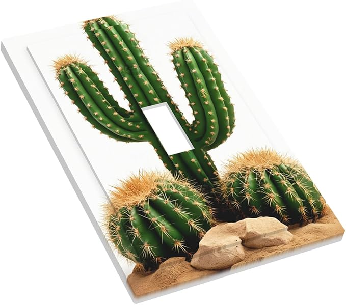 Boho Cactus Garden 1-Gang Toggle Light Switch Plate, Minimalist Desert Landscape Design Decorative Wall Plate for Bedroom Bathroom Living Room Decor