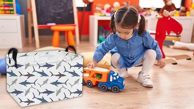 Essme Rectangular Kids Basket,Shark Baskets with Handles for Boys Room Decor,Toy Bins for Kids,Gifts Box,Shelf Basket,Toy Organizer(Shark)