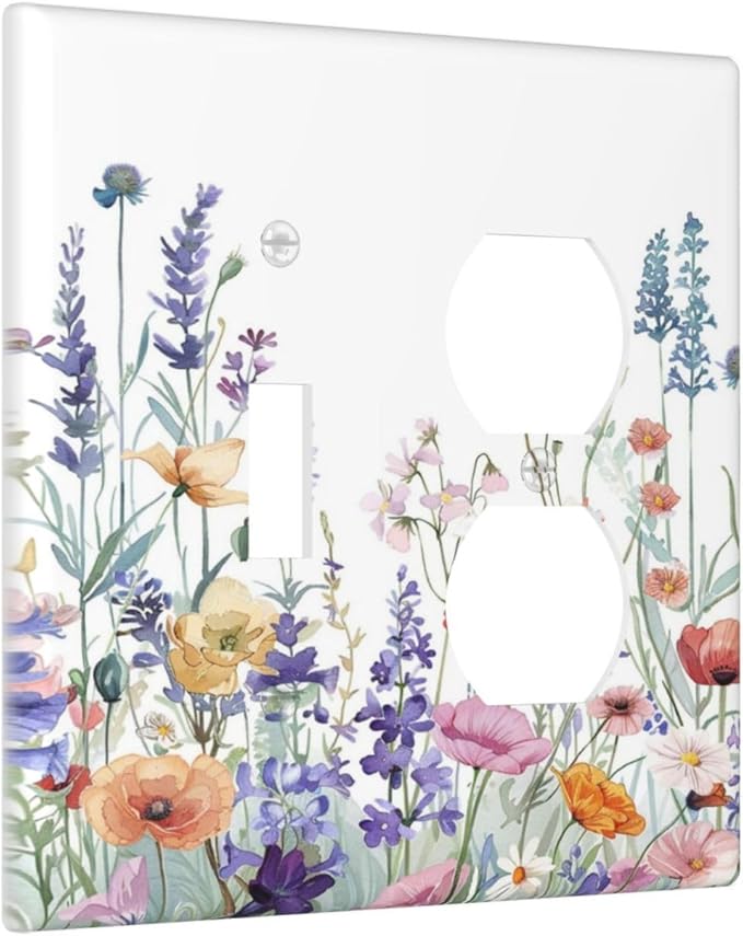 Colorful Floral Purple Lavender Flower Leaves Plants Wallplates 1 Toggle 1 Duplex Switch Plate Electrical GFCI Faceplate Decorative Light Switch Covers for Bed Room Living Room Decor