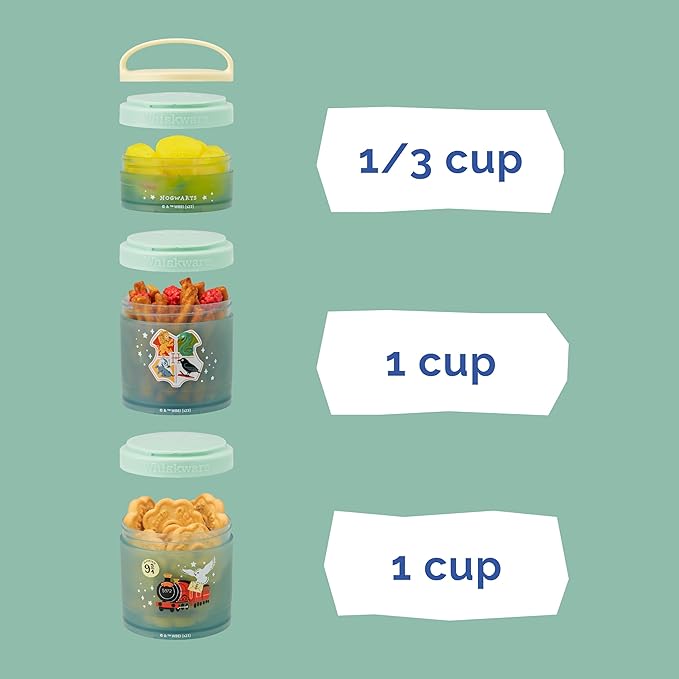 Whiskware Harry Potter Stackable Snack Containers for Babies, Kids, and Toddlers, 3 Stackable Snack Cups for School or Travel, Formula and Cupholder Friendly, Hogwarts