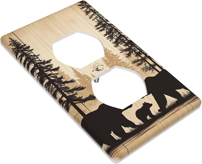 Cabin Bear Woodland 1-Gang Duplex Wall Plate, Rustic Brown Bear Outlet Cover for Cabin, Lodge, Farmhouse & Bedroom