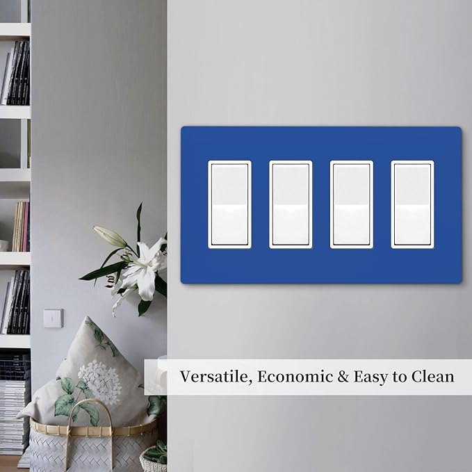 Blue 4 Gang Quad Rocker/GFCI/Decorator Light Switch Cover Plate Decorative Electric Faceplate Decorative Switchplate Screwless