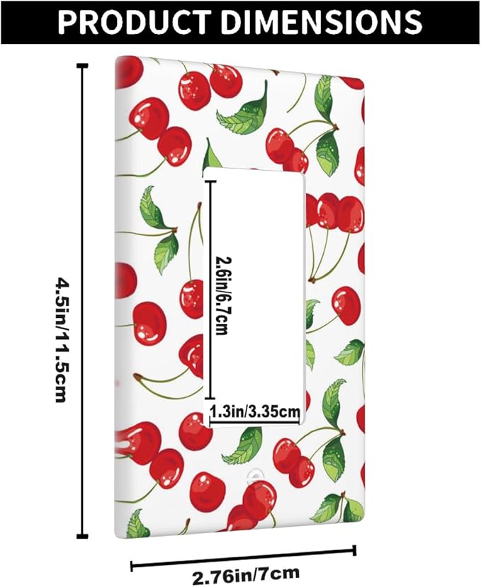 Red Cherries Single Rocker Light Switch Cover, Red Cherries Green Leaves 1-Gang Decorator Wall Plate 4.5 x 2.76 Inch for Kitchen Home Decor
