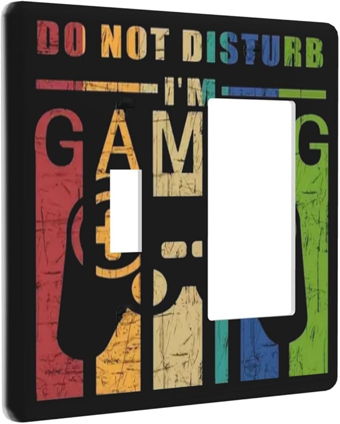 Gamepad Game Videos Gaming Playroom Gamer 2 Gang Single Toggle/Rocker Combination Outlet Light Switch Cover Teen Boy Kid Playing Room Decorative Combo Device 1-Toggle 1-Rocker/Decorator Wall Plate