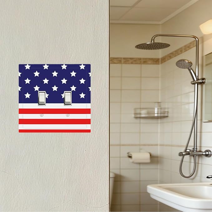 American Flag Double Toggle Switch Cover - 2-Gang Standard US Size Patriotic Stars & Stripes Light Switch Covers, 4th of July USA Pride for Holiday Decor