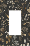 Decorative Outlet Covers Black Gold Floral Dark Leaves Vintage Flowers 1 Gang Single Rocker Light Switch Cover Plate Wall Plates GFCI Faceplate for Bed Room Home Decor