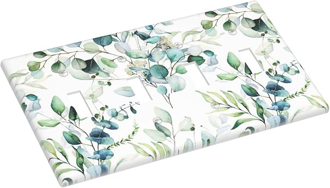 Green Olive Sage Eucalyptus Leaves Decorative 4 Gang Quad Toggle Light Switch Cover Electric Large Size Quadruple Faceplate Decorative Switch Face Wallplate