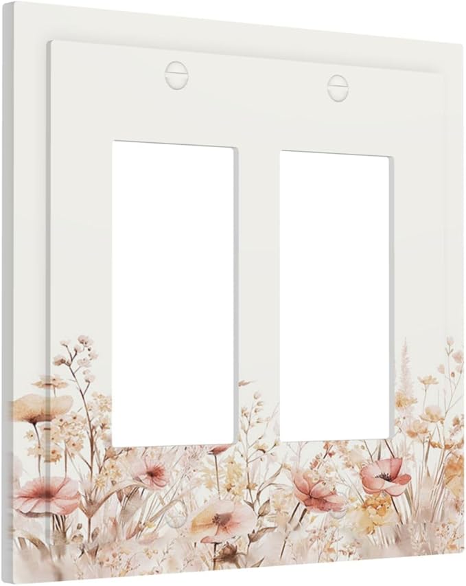 Decorative Outlet Covers Boho Floral Watercolor Flower Pattern 2 Gang Double Rocker Light Switch Cover Plate Electrical Switch Plate Cover Decorate GFCI Wall Plate for living Room Home Decor