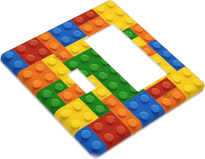 Building Blocks Theme Colored Bricks Print Outlet Covers 1 Toggle 1 Rocker Combination Decorative Wall Plate Electrical Switch Plates Light Switch Cover Plate for Room Office Home Decor