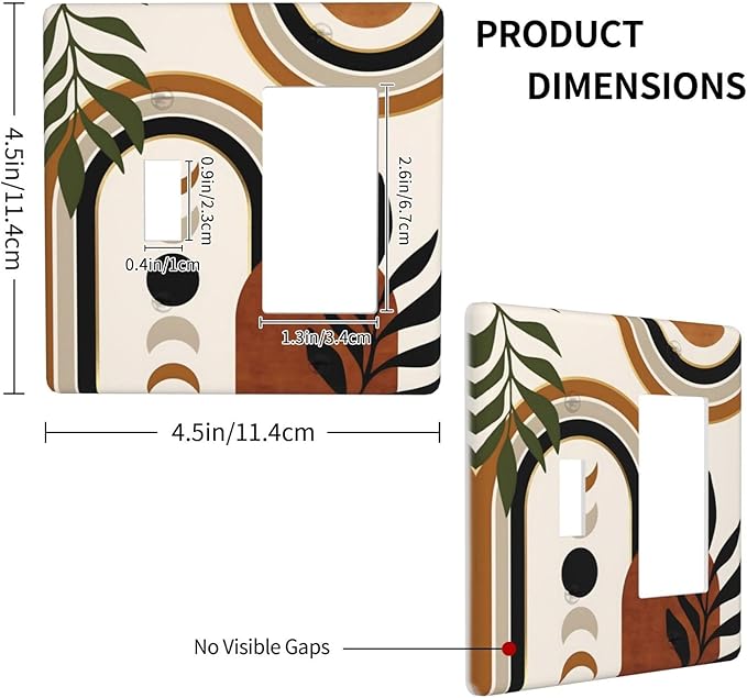 Boho Mid Century Arch Plant Leaves Sun Moon Outlet Covers 1 Toggle 1 Rocker Combination Decorative Wall Plate Electrical Switch Plates Light Switch Cover Plate for Bedroom Living Room Decor