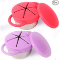 2 Pack Stainless Steel Baby Snack Cups for Toddlers Kids with Silicone Food Catcher, Travel Lid, Spill-Proof Bowl Containers, Toddlers Essentials