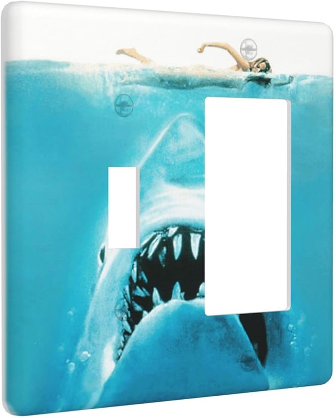 Beach Shark Oceanjaws Movie Vintage Look Outlet Covers 1 Toggle 1 Rocker Combination Decorative Wall Plate Electrical Switch Plates Light Switch Cover Plate for Bathroom Kids Room Decor